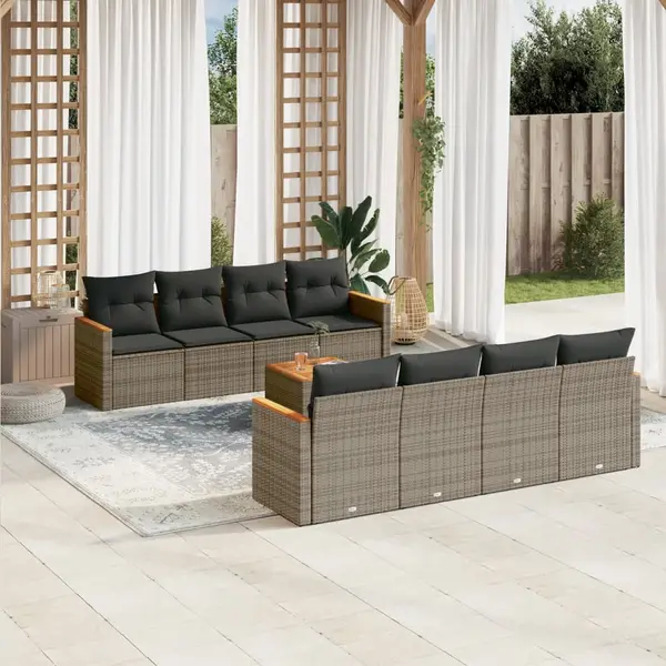 Gossi set canapele de gradina, 9 piese, cu perne, gri, poliratan