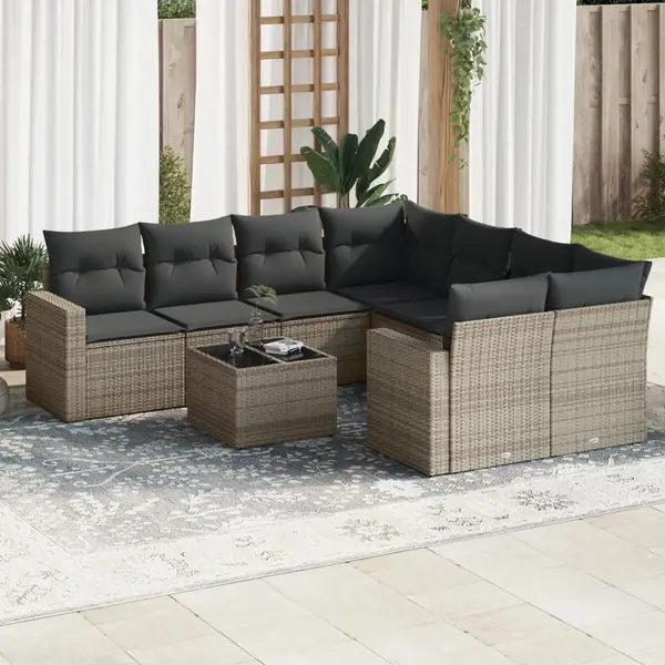 Gossi set canapele de gradina, 9 piese, cu perne, gri, poliratan