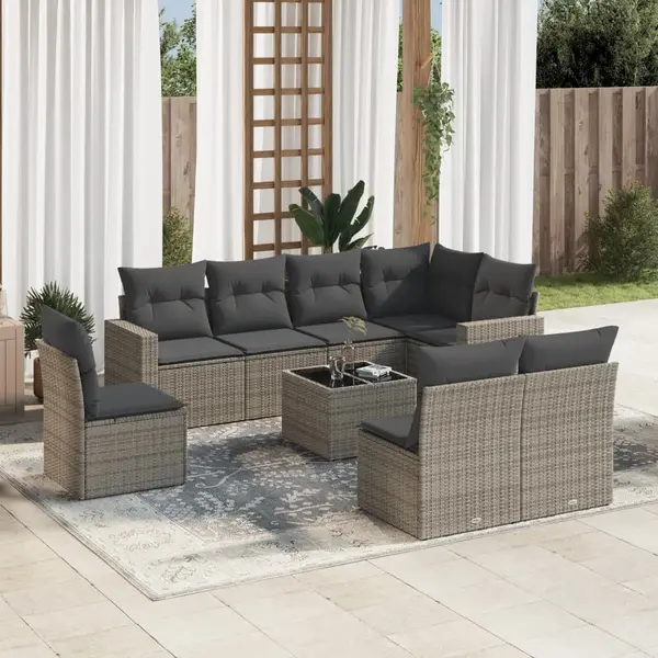 Gossi set canapele de gradina, 9 piese, cu perne, gri, poliratan