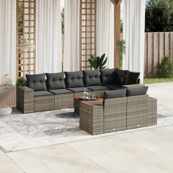 Gossi set canapele de gradina, 9 piese, cu perne, gri, poliratan