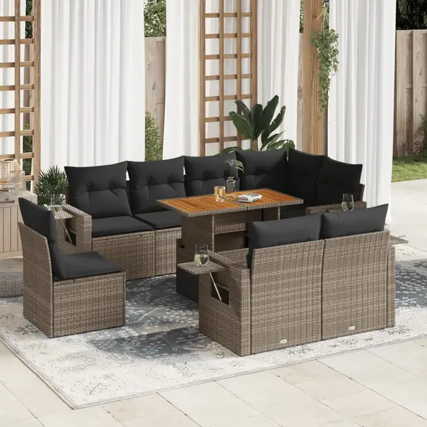 Gossi set canapele de gradina, 9 piese, cu perne, gri, poliratan