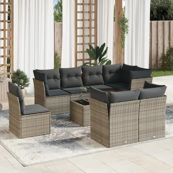 Gossi set canapele de gradina, 9 piese, cu perne, gri, poliratan