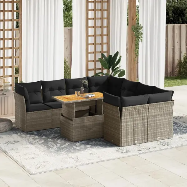 Gossi set canapele de gradina, 9 piese, cu perne, gri, poliratan