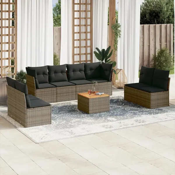 Gossi set canapele de gradina, 9 piese, cu perne, gri, poliratan