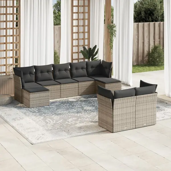 Gossi set canapele de gradina, 9 piese, cu perne, gri, poliratan