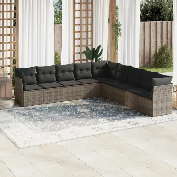 Gossi set canapele de gradina, 9 piese, cu perne, gri, poliratan