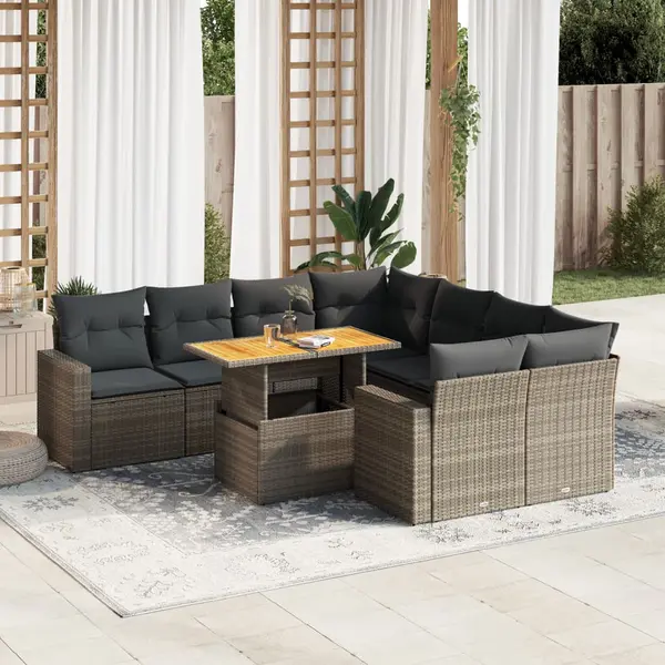 Gossi set canapele de gradina, 9 piese, cu perne, gri, poliratan
