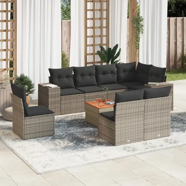 Gossi set canapele de gradina, 9 piese, cu perne, gri, poliratan
