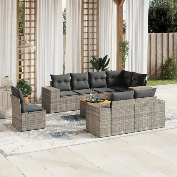 Gossi set canapele de gradina, 9 piese, cu perne, gri, poliratan