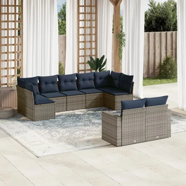 Gossi set canapele de gradina, 9 piese, cu perne, gri, poliratan