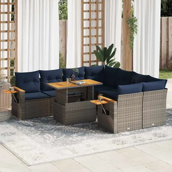 Gossi set canapele de gradina, 9 piese, cu perne, gri, poliratan