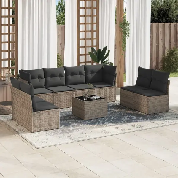 Gossi set canapele de gradina, 9 piese, cu perne, gri, poliratan