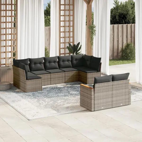 Gossi set canapele de gradina, 9 piese, cu perne, gri, poliratan