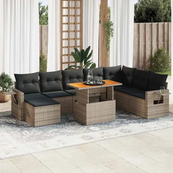 Gossi set canapele de gradina, 9 piese, cu perne, gri, poliratan