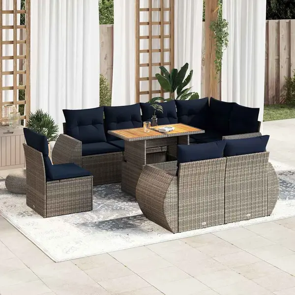 Gossi set canapele de gradina, 9 piese, cu perne, gri, poliratan