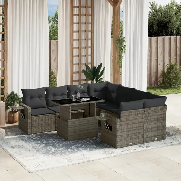 Gossi set canapele de gradina, 9 piese, cu perne, gri, poliratan