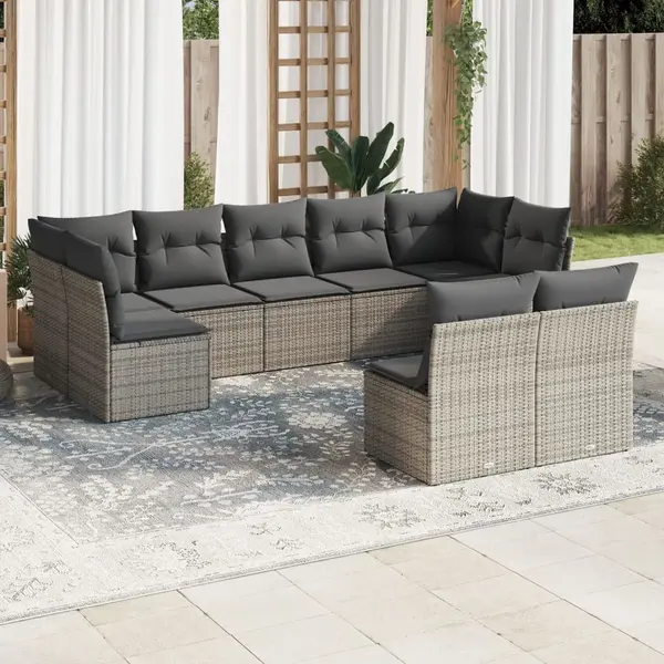 Gossi set canapele de gradina, 9 piese, cu perne, gri, poliratan