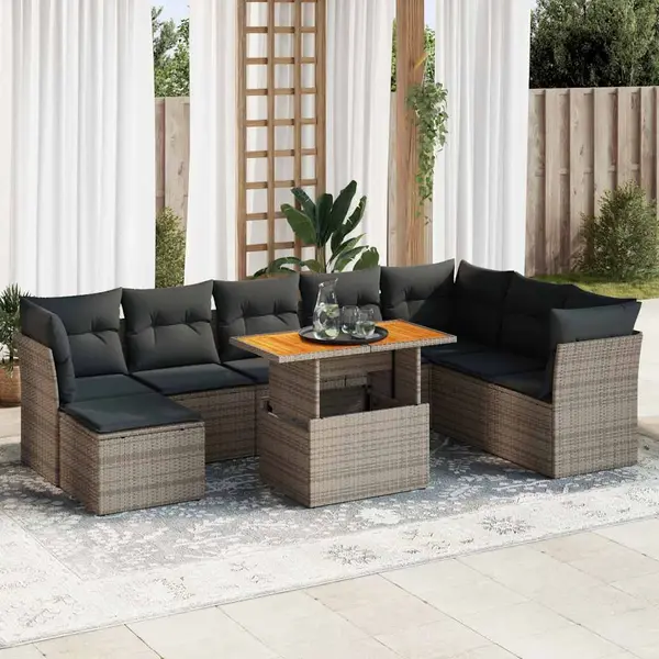 Gossi set canapele de gradina, 9 piese, cu perne, gri, poliratan