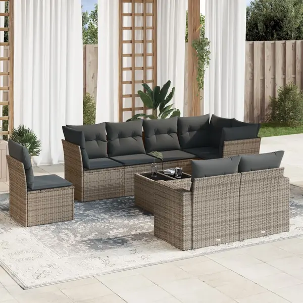 Gossi set canapele de gradina, 9 piese, cu perne, gri, poliratan