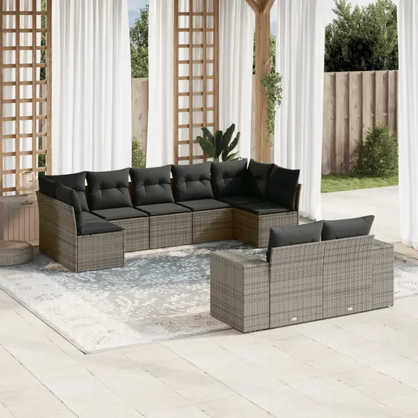 Gossi set canapele de gradina, 9 piese, cu perne, gri, poliratan