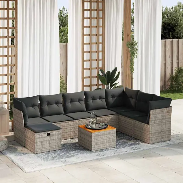 Gossi set canapele de gradina, 9 piese, cu perne, gri, poliratan