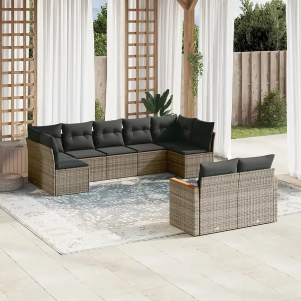 Gossi set canapele de gradina, 9 piese, cu perne, gri, poliratan