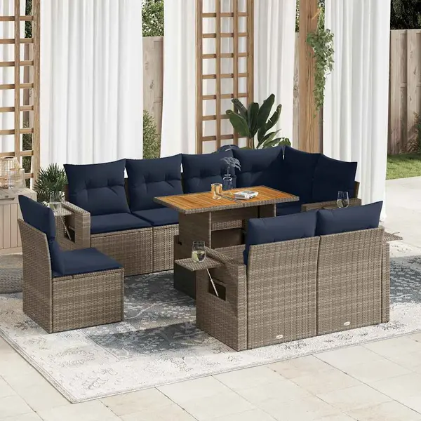 Gossi set canapele de gradina, 9 piese, cu perne, gri, poliratan