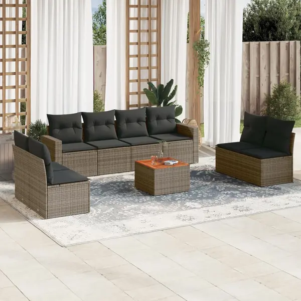 Gossi set canapele de gradina, 9 piese, cu perne, gri, poliratan