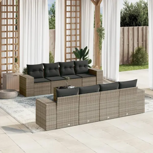 Gossi set canapele de gradina, 9 piese, cu perne, gri, poliratan