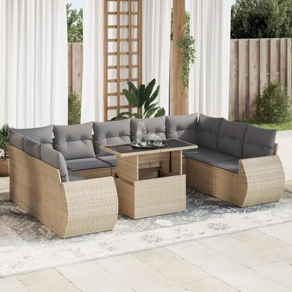Gossi set canapele de gradina cu perne, 10 piese, bej, poliratan
