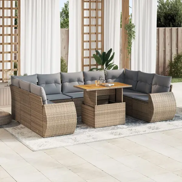 Gossi set canapele de gradina cu perne, 10 piese, bej, poliratan