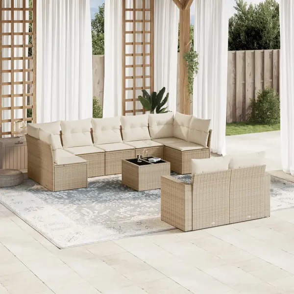 Gossi set canapele de gradina cu perne, 10 piese, bej, poliratan