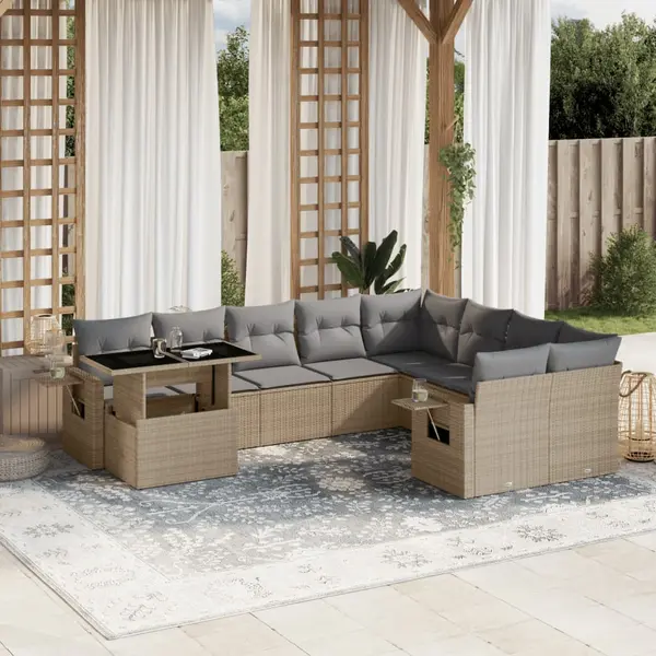 Gossi set canapele de gradina cu perne, 10 piese, bej, poliratan