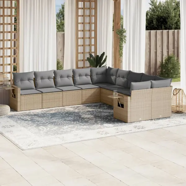 Gossi set canapele de gradina cu perne, 10 piese, bej, poliratan