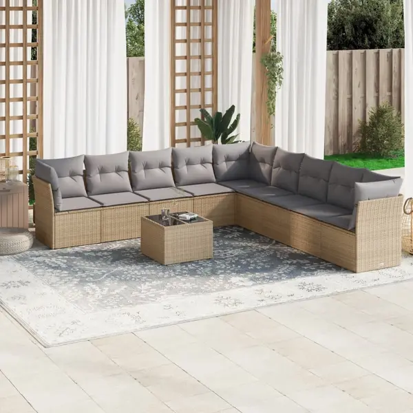 Gossi set canapele de gradina cu perne, 10 piese, bej, poliratan