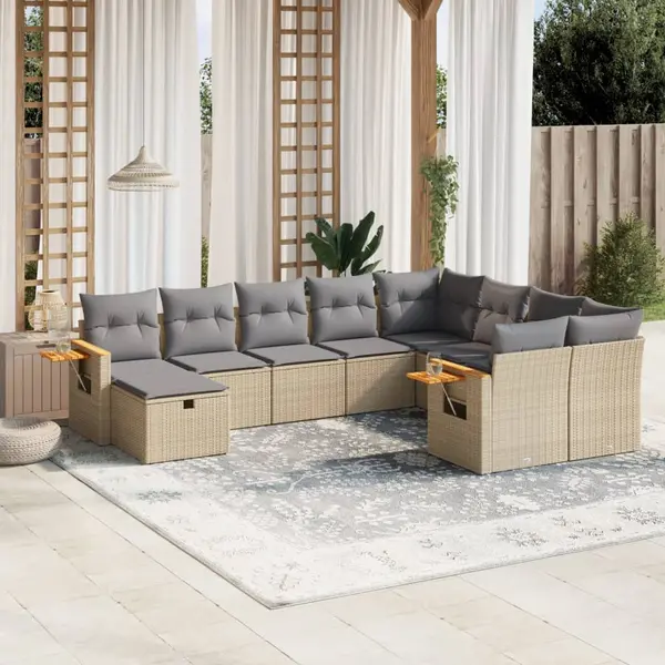 Gossi set canapele de gradina cu perne, 10 piese, bej, poliratan