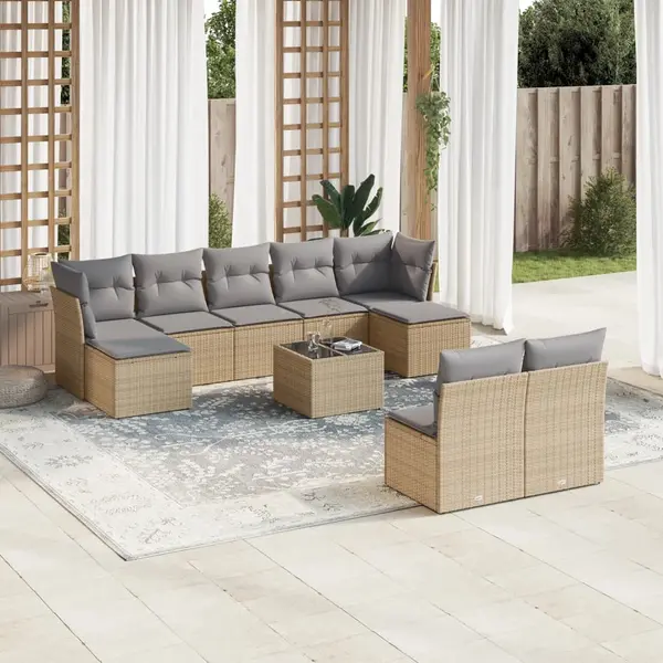 Gossi set canapele de gradina cu perne, 10 piese, bej, poliratan