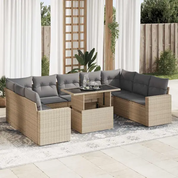 Gossi set canapele de gradina cu perne, 10 piese, bej, poliratan