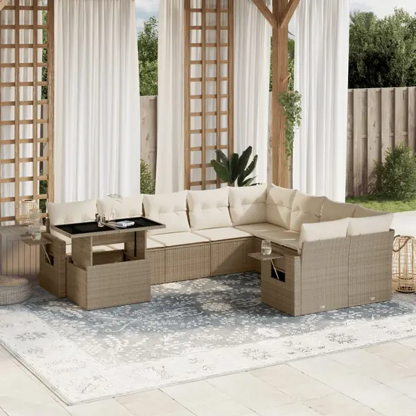 Gossi set canapele de gradina cu perne, 10 piese, bej, poliratan