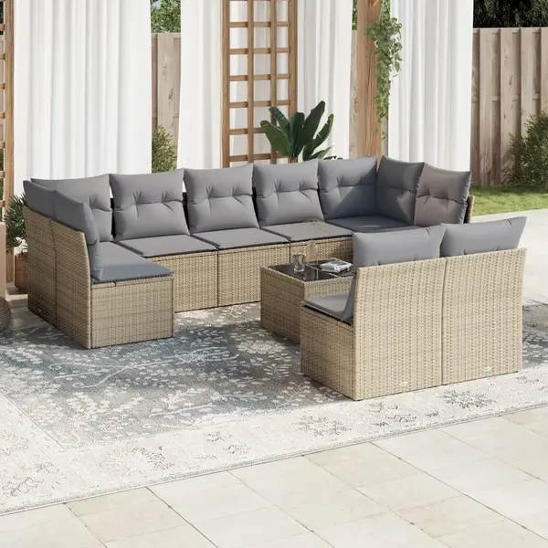 Gossi set canapele de gradina cu perne, 10 piese, bej, poliratan