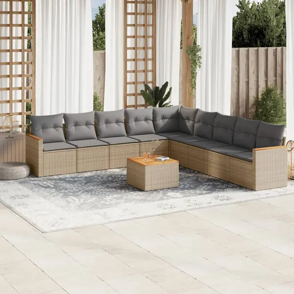 Gossi set canapele de gradina cu perne, 10 piese, bej, poliratan