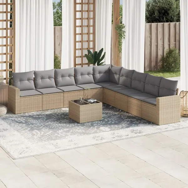 Gossi set canapele de gradina cu perne, 10 piese, bej, poliratan