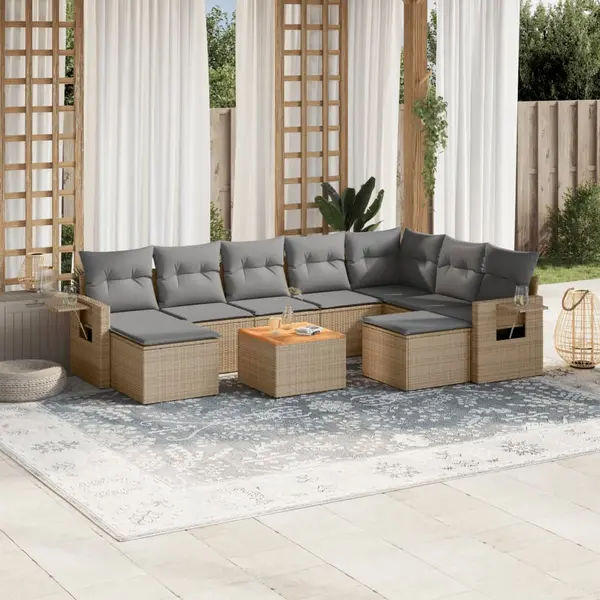 Gossi set canapele de gradina cu perne, 10 piese, bej, poliratan
