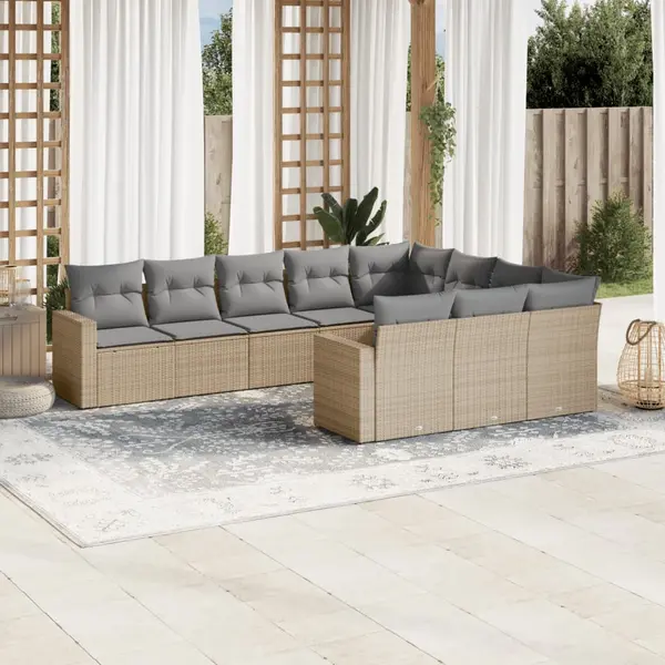 Gossi set canapele de gradina cu perne, 10 piese, bej, poliratan