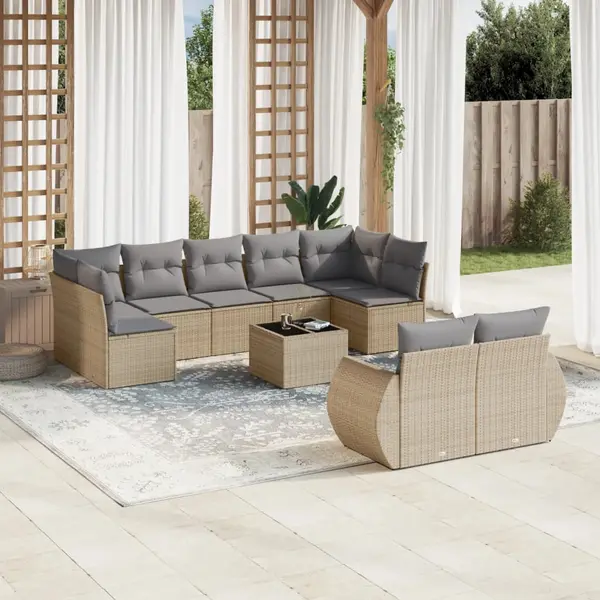 Gossi set canapele de gradina cu perne, 10 piese, bej, poliratan
