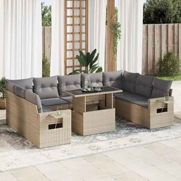 Gossi set canapele de gradina cu perne, 10 piese, bej, poliratan