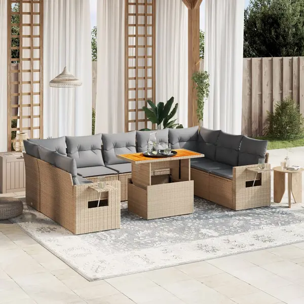 Gossi set canapele de gradina cu perne, 10 piese, bej, poliratan