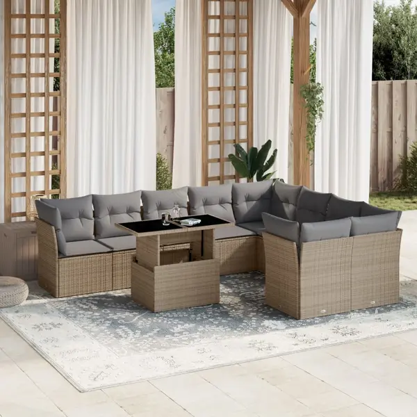 Gossi set canapele de gradina cu perne, 10 piese, bej, poliratan