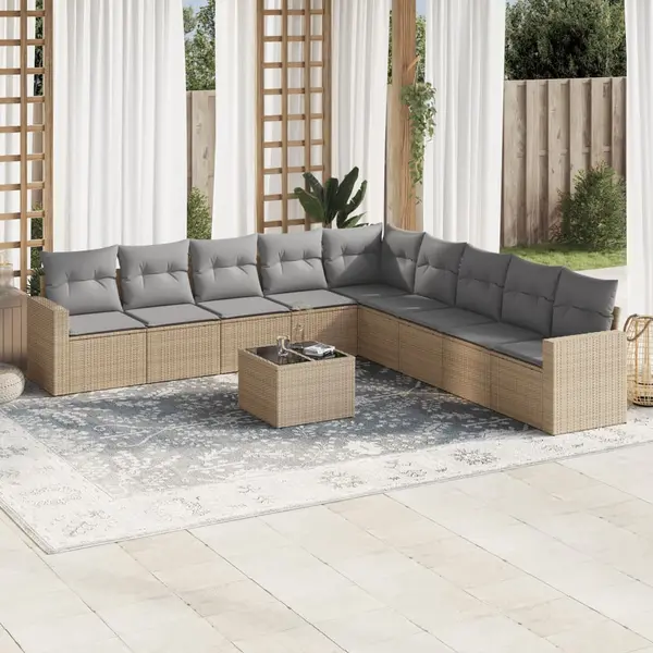 Gossi set canapele de gradina cu perne, 10 piese, bej, poliratan