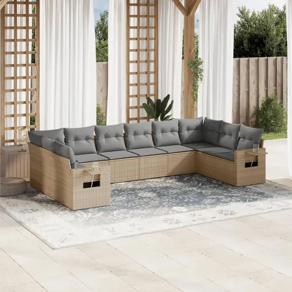 Gossi set canapele de gradina cu perne, 10 piese, bej, poliratan